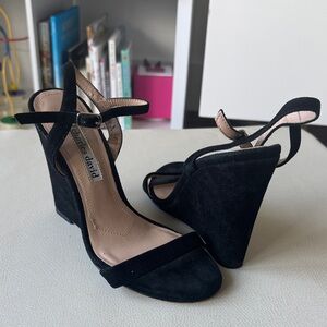 Charles David Black Suede Wedge Sandals